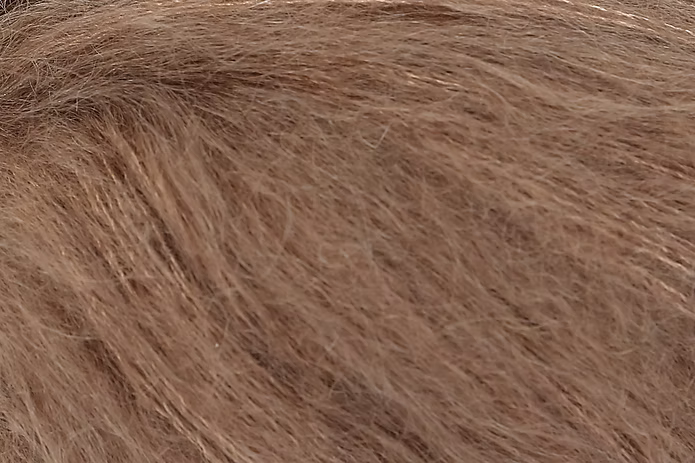Close-up of light brown mohair yarn from Rowan