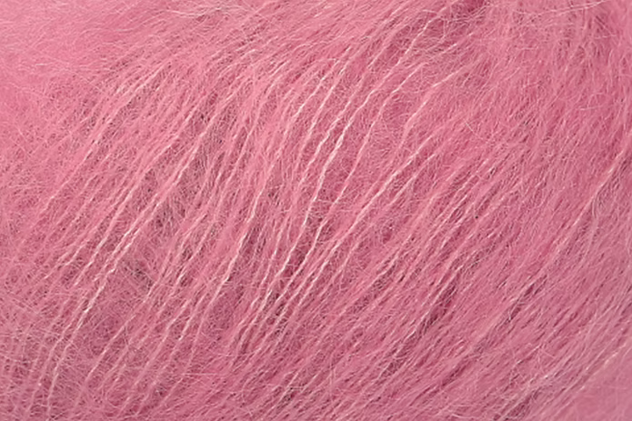 Close-up of bright pink mohair yarn from Rowan
