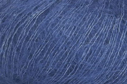 Close-up of blue mohair yarn from Rowan
