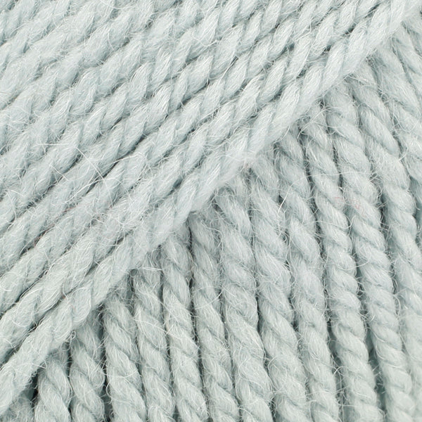 Close-up of light grey blue wool and alpaca yarn from Drops