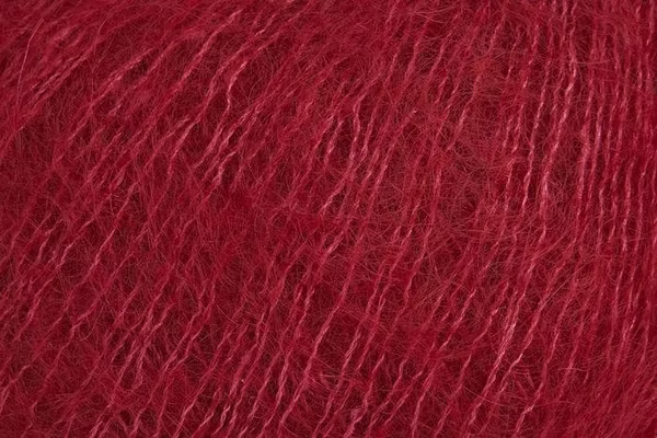 Close-up of red mohair yarn from Rowan