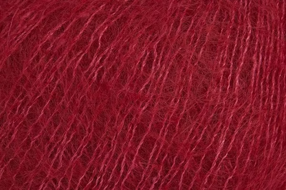 Close-up of red mohair yarn from Rowan