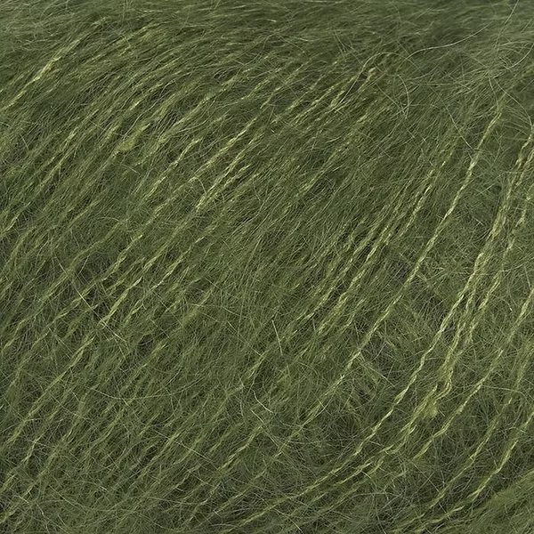 Close-up of green mohair yarn from Rowan