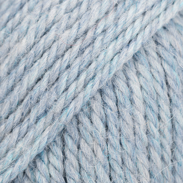 Close-up of light grey-blue wool and alpaca yarn from Drops