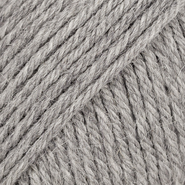 Close-up of pale grey wool and alpaca yarn from Drops