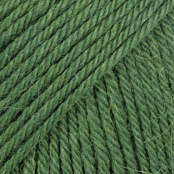 Close-up of green wool and alpaca yarn from Drops