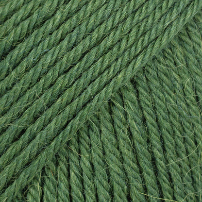 Close-up of green wool and alpaca yarn from Drops