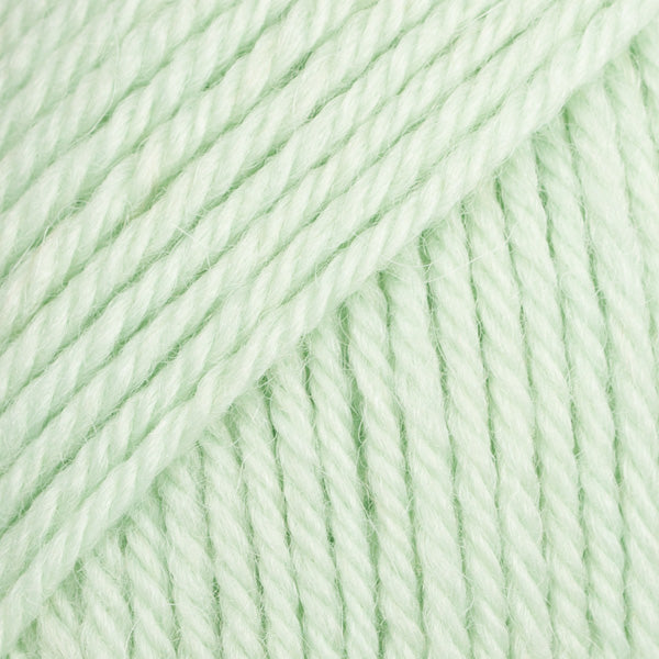 Close-up of pale green wool and alpaca yarn from Drops