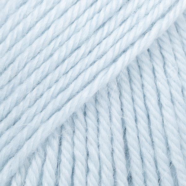 Close-up of ice blue wool and alpaca yarn from Drops
