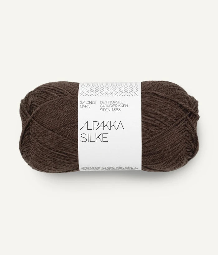 A brown ball of alpaca and silk yarn from Sandnes Garn