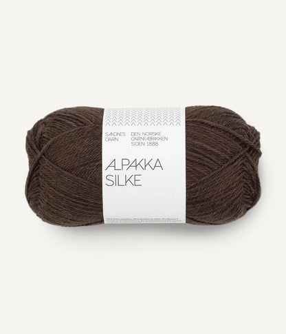 A brown ball of alpaca and silk yarn from Sandnes Garn