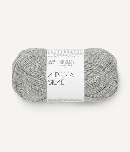 A light grey ball of alpaca and silk yarn from Sandnes Garn