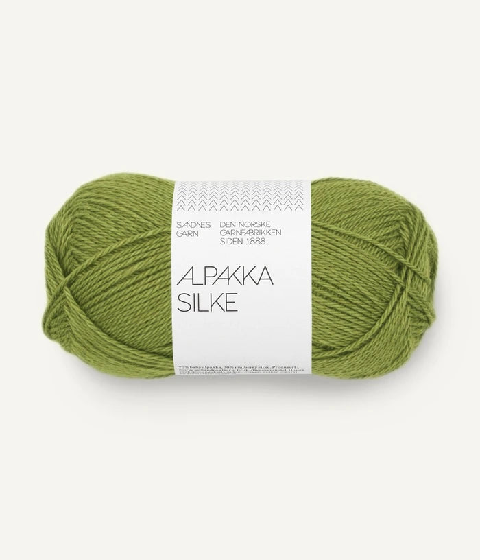 A matcha ball of alpaca and silk yarn from Sandnes Garn