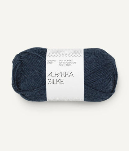 A navy ball of alpaca and silk yarn from Sandnes Garn