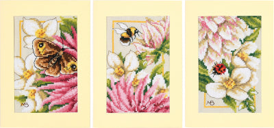 Pink Silk Dahlia Greeting Card Set - Cross Stitch Kit