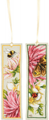 Pink Silk Dahlia Bookmark Set - Cross Stitch Kit