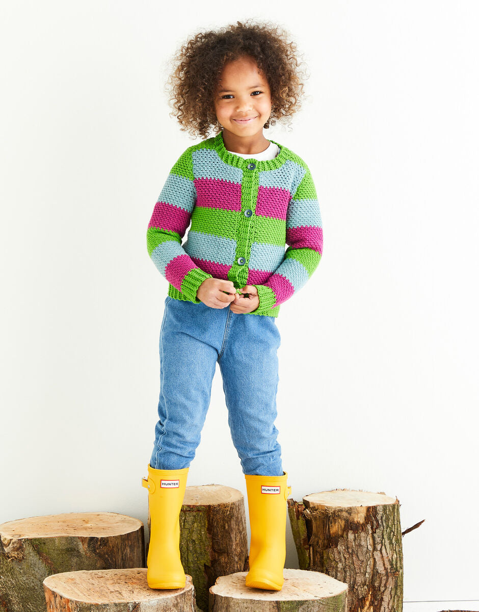 A Child wearing a wide striped cardigan