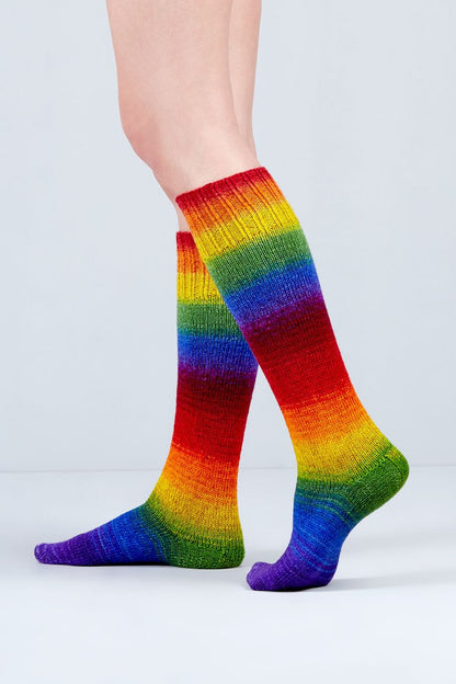 Merino and nylon knit rainbow stripe socks from Urth
