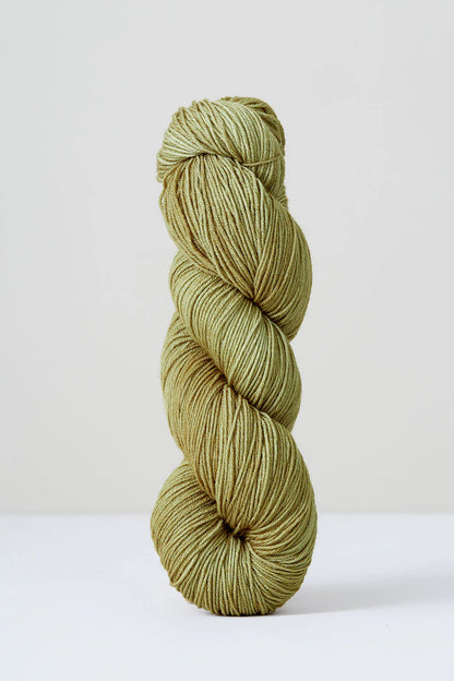 A skein of pale green/yellow superwash merino wool from Urth 