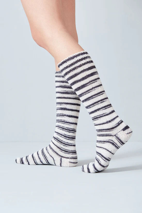 Merino and nylon knit white and black stripe socks from Urth
