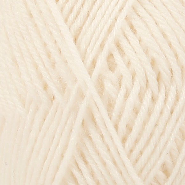 Close up of off white wool yarn from Drops