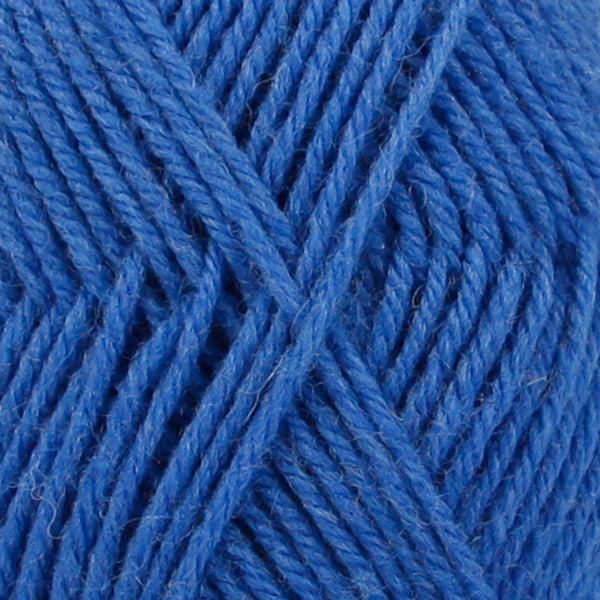 Close up of blue wool yarn from Drops