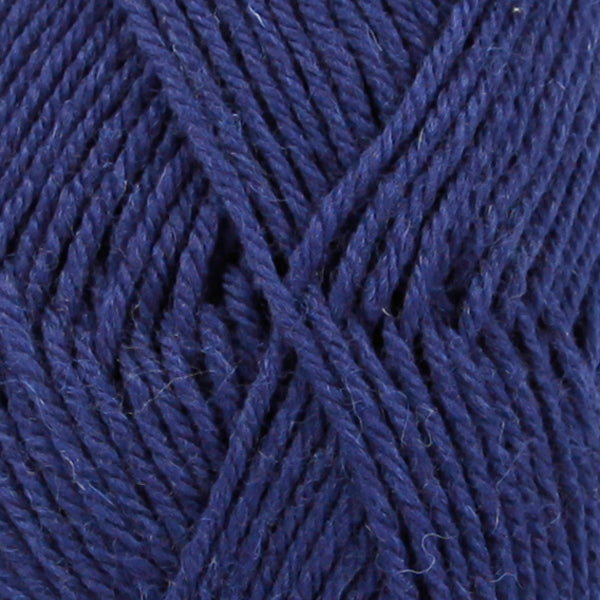 Close up of navy blue wool yarn from Drops