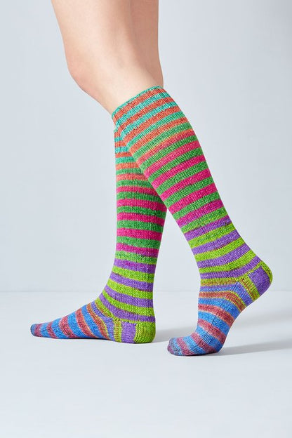 Merino and nylon knit bright colourful stripe socks from Urth