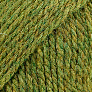 Close-up of olive green wool and alpaca yarn from Drops