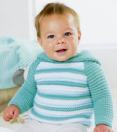 Sirdar Book 411 - The Baby Crochet Book - Design 1296 - Striped Hoodie with Plain Sleeves