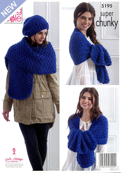 King Cole Big Value Chunky Stormy Leaflet 5195 - Scarf, Wrap, and Hat