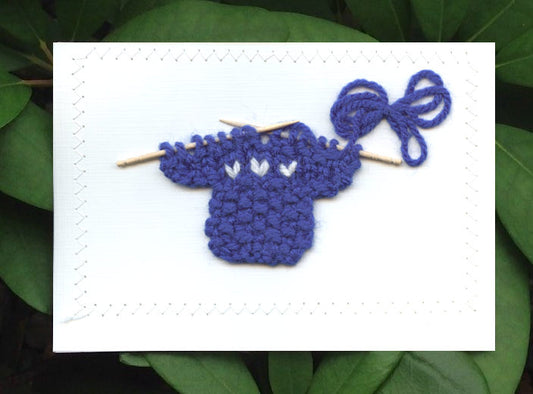 Blank Greeting Card - Blue Sweater with White Hearts