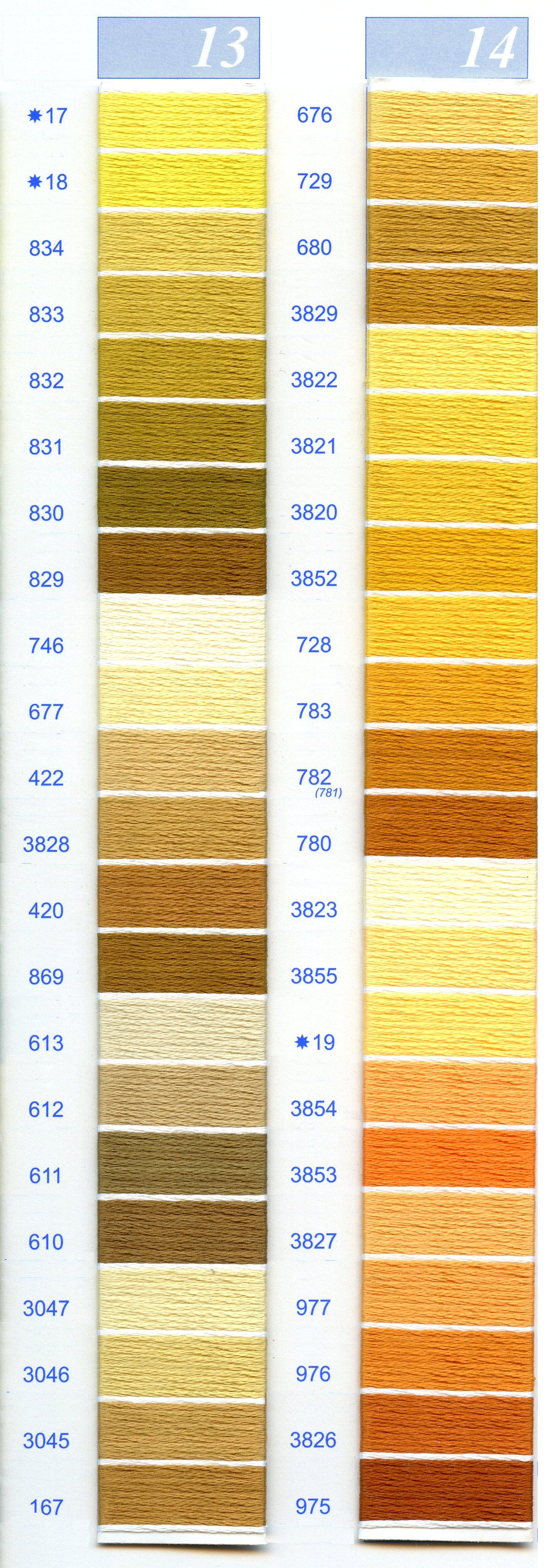 DMC Embroidery Floss Chart - Columns 13 & 14
