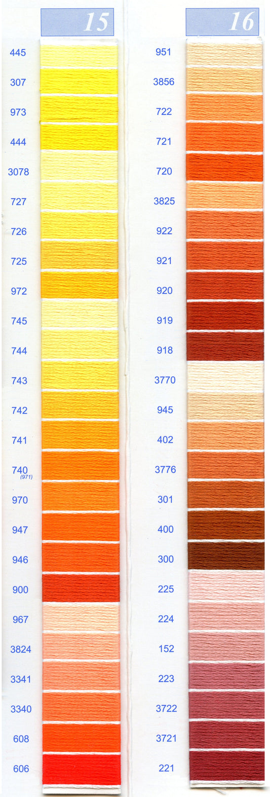 DMC Embroidery Floss Chart - Columns 15 & 16