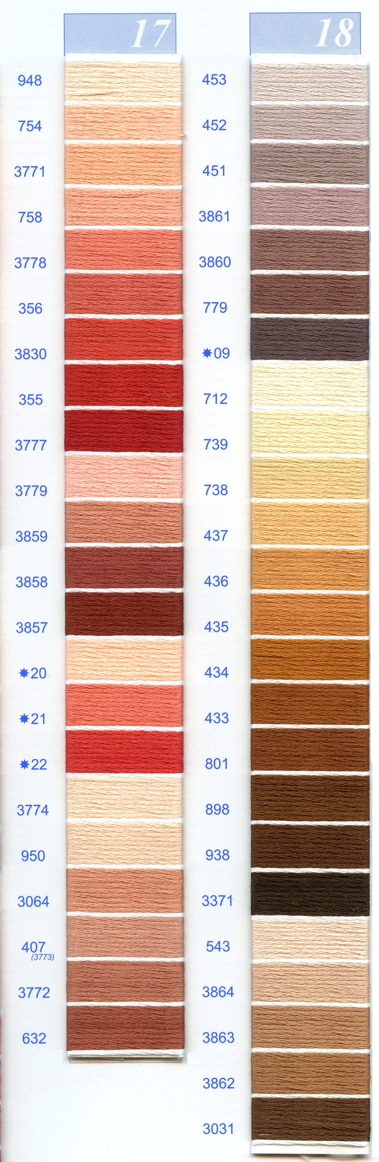 DMC Embroidery Floss Chart - Columns 17 & 18