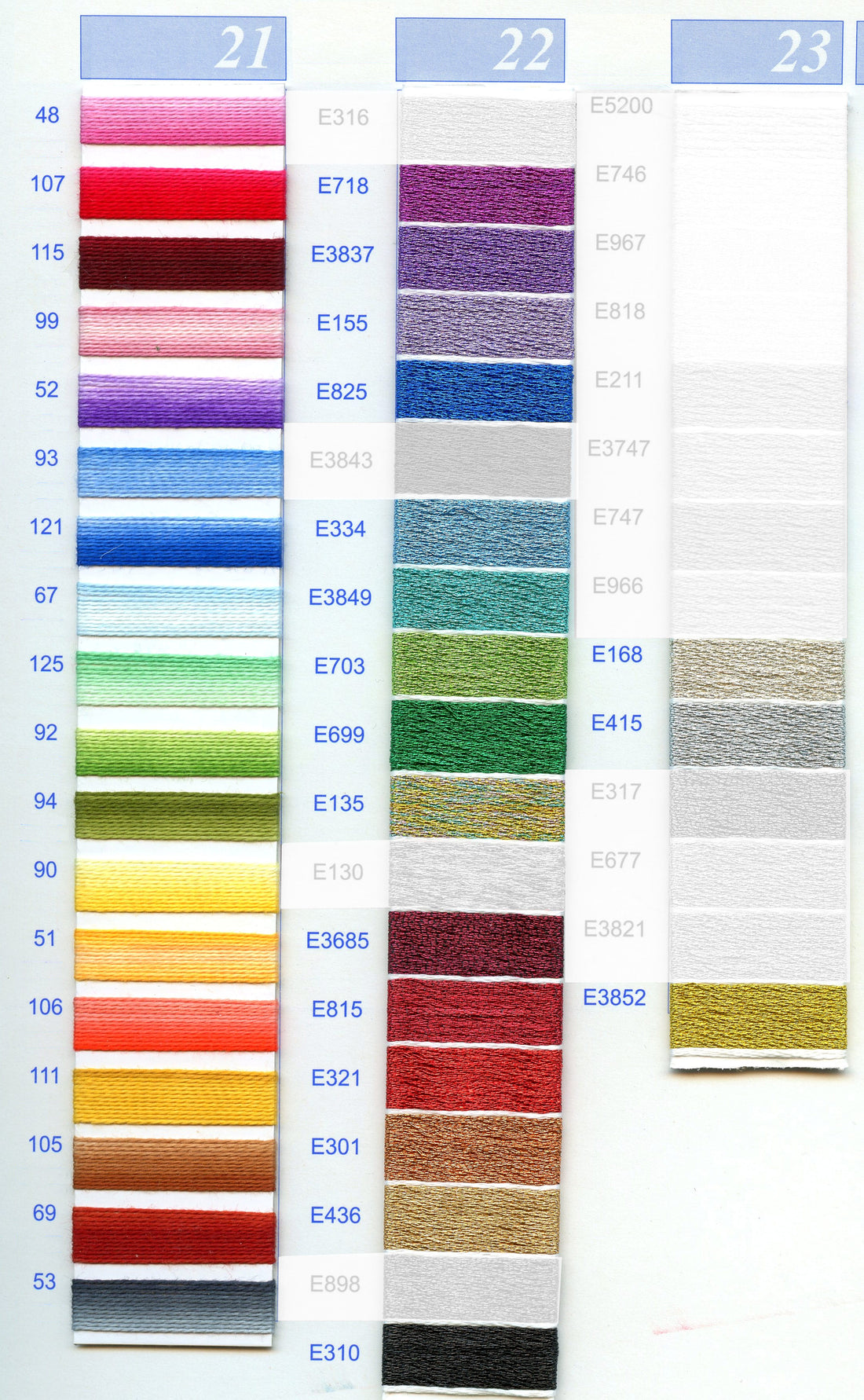 DMC Embroidery Floss Chart - Columns 21, 22, & 23 – Wool-Tyme