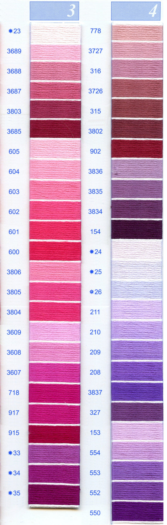 DMC Embroidery Floss Chart - Columns 3 & 4