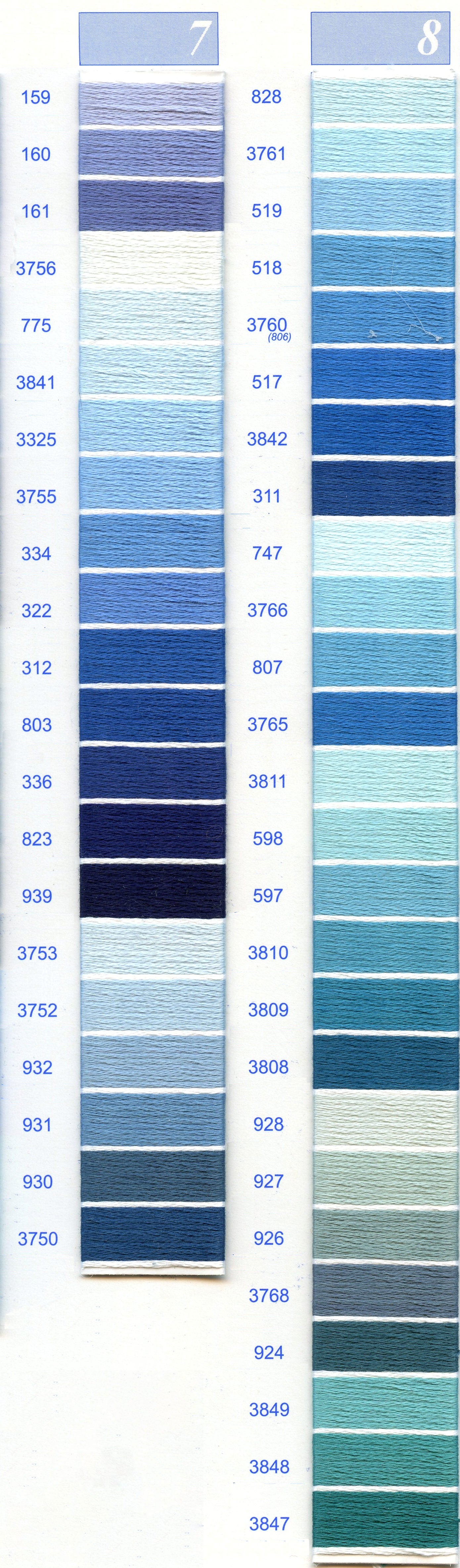 DMC Embroidery Floss Chart - Columns 7 & 8