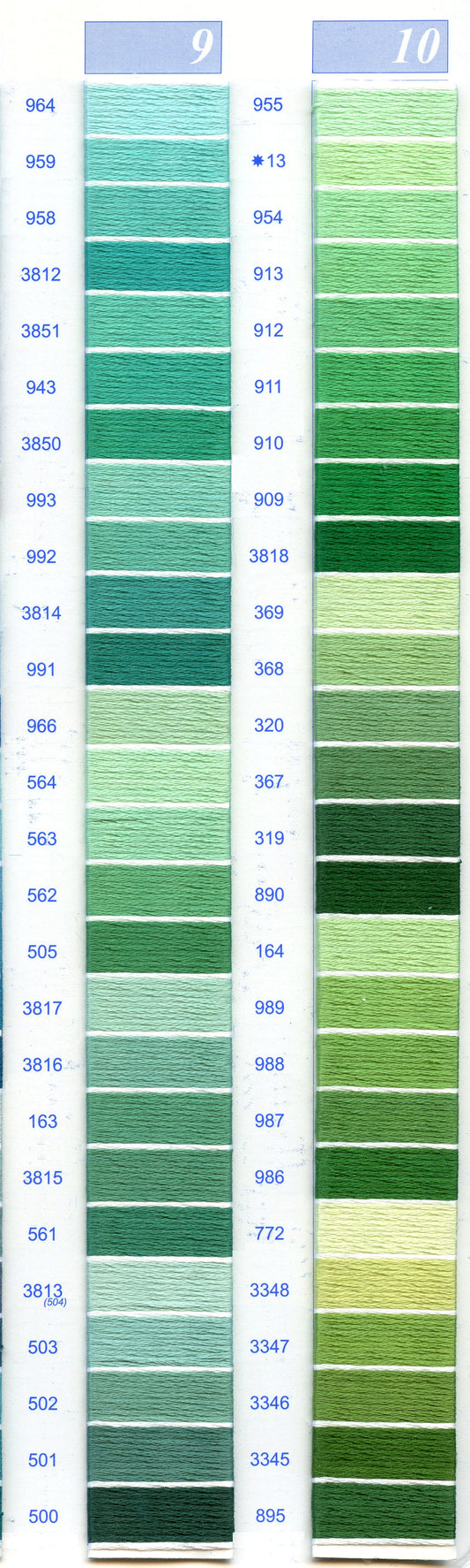 DMC Embroidery Floss Chart - Columns 9 & 10