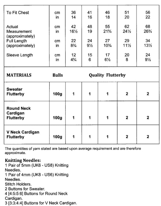James C. Brett Flutterby Chunky Leaflet JB582 - Sizes and Materials