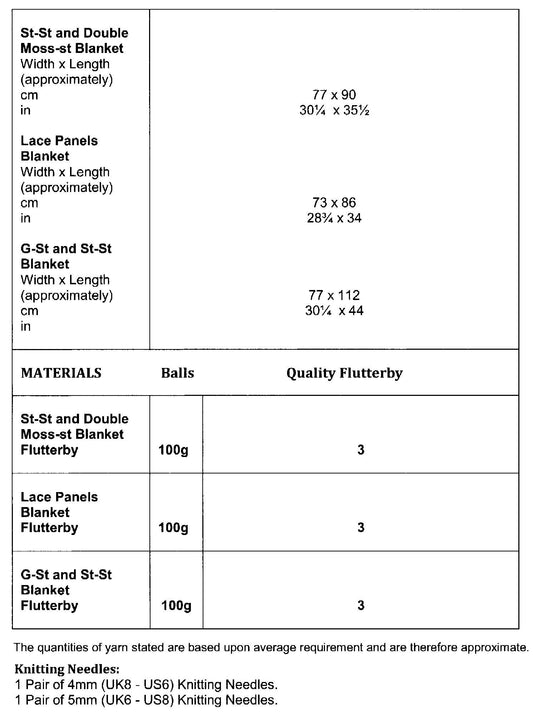 James C. Brett Flutterby Chunky Leaflet JB651 - Sizes and Materials