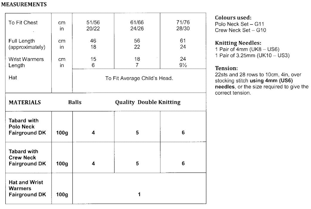 James C. Brett Leaflet JB622 - Sizes and Materials