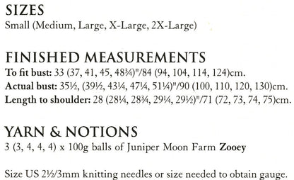 Marina Top Pattern Leaflet by Claudia Wersing for Juniper Moon Farm - Sizes and Materials